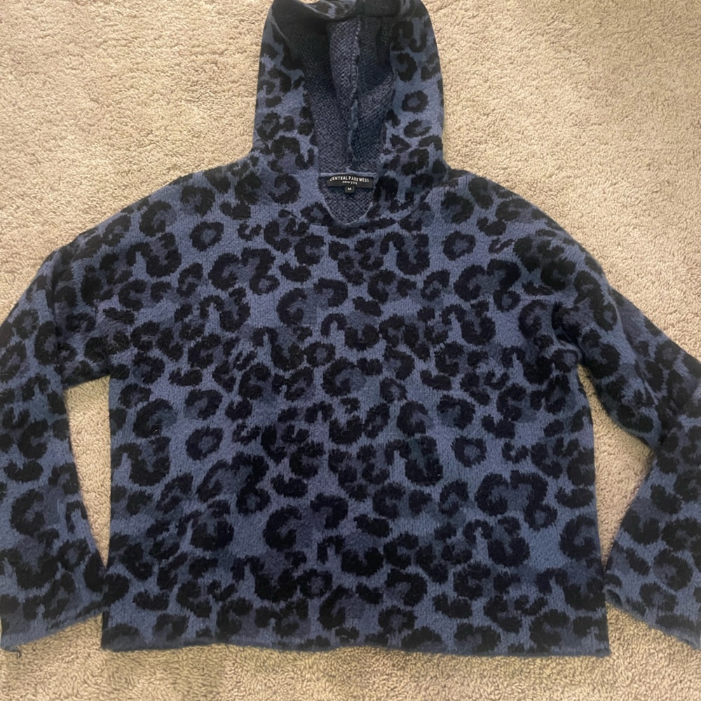 Central Park West Blue Animal Print Hooded Sweater